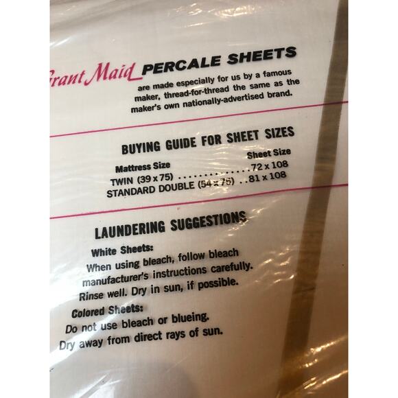 Vintage double flat white sheet from Grant Maid/wt grant 100% cotton. 81x108. - Picture 4 of 5